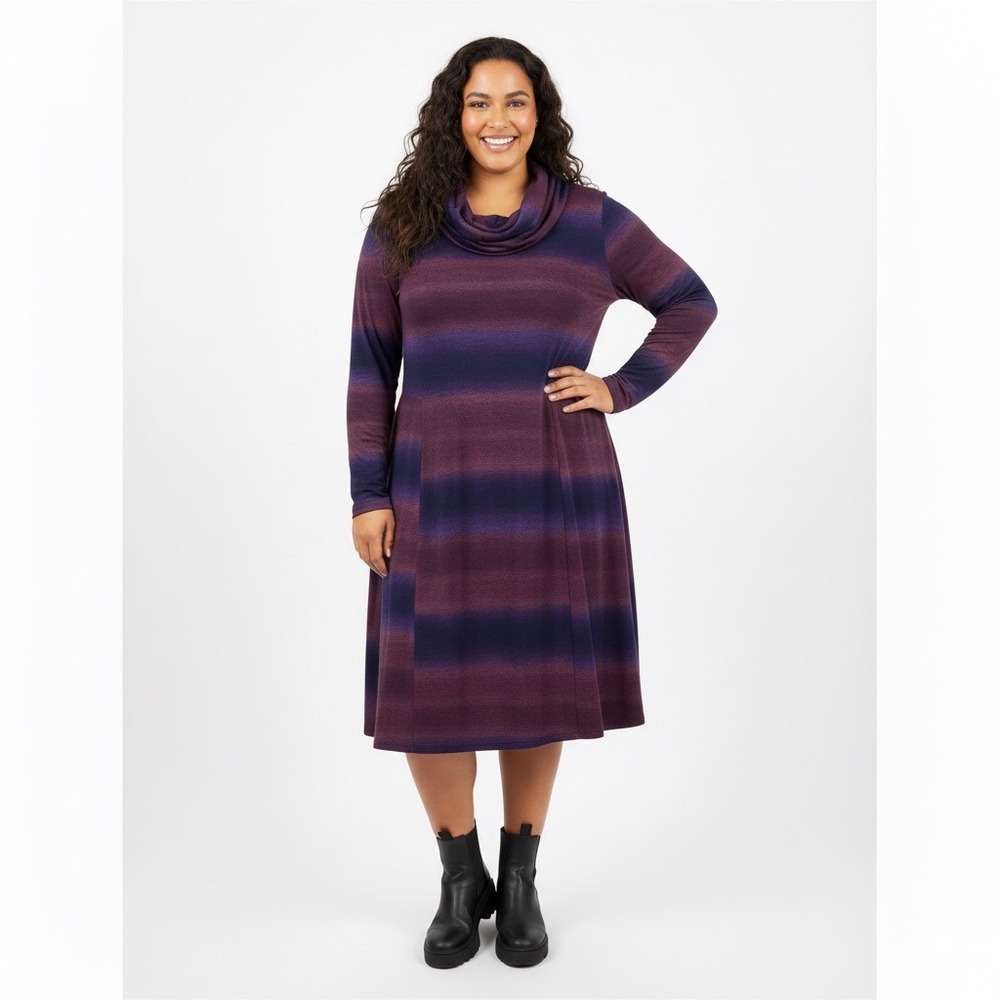 Cato A Line Dress Women Plus 22 24 Purple‎ Stripe Stretch Midi Length Scarf Work